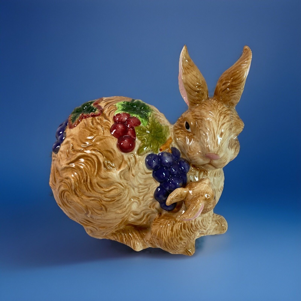 Vtg Large Ceramic Luster Glaze Easter Bunny Rabbit Figurine Grape 9.6x9.1 Defect
